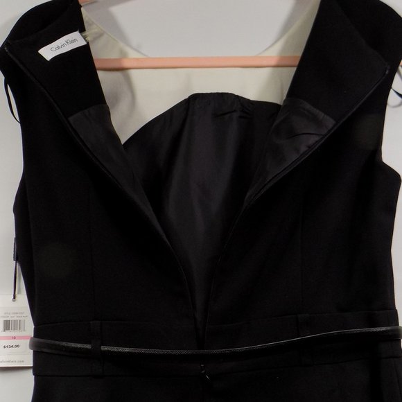 Calvin Klein Sleeveless Zip Back Belted Dress Black/Tan/White Size 10 NWT - Picture 11 of 13